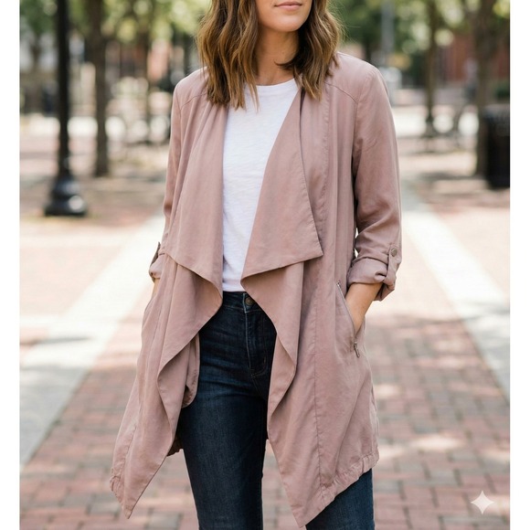 Eliane Rose Jackets & Blazers - Eliane Rose Womens Open Front Jacket Blush Pink‎ Lagom Lightweight Neutral